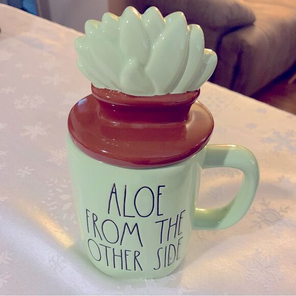 Rae Dunn Coffee Cup Tea Mug with Lid Aloe From the Other Side Excellent no chips - Picture 1 of 5